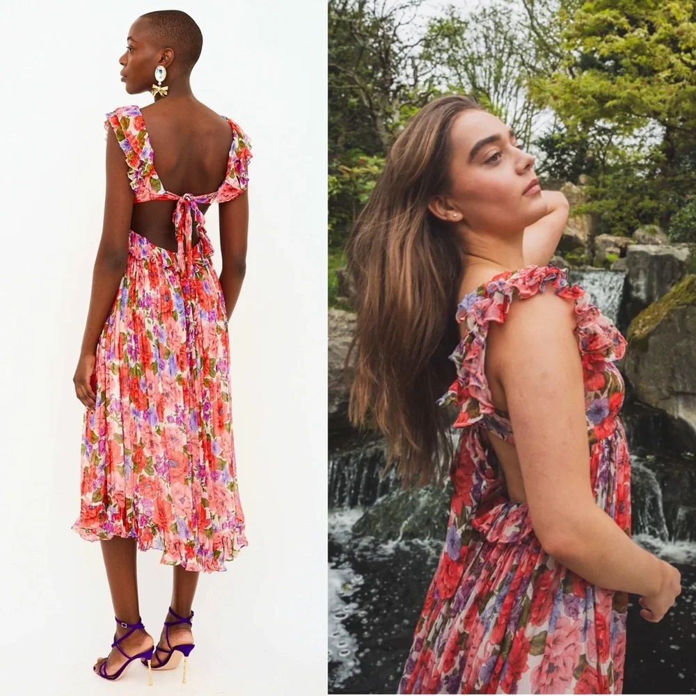 ZIMMERMANN Silk Floral Print Sleeveless Empire Waist Tie Back Lovestruck Dress M - Picture 4 of 16